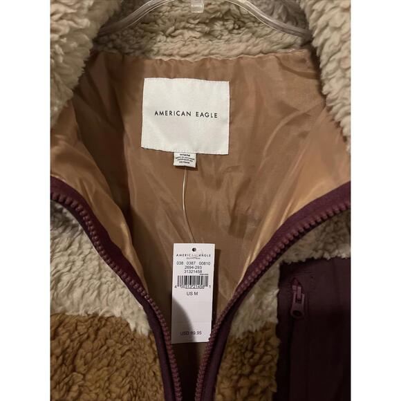 American Eagle Womens Medium Brown Full-Zip Stylish Sherpa Coat NEW! MZZ1 - Picture 3 of 9